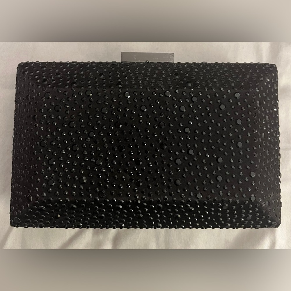 Nordstrom Crystal Evening Clutch in Black w/ Gunmetal Chain Strap